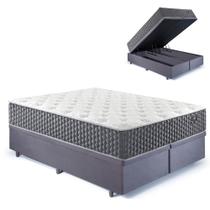 Base Box Baú Queen Bipartido 158x198 Suede Cinza com Colchão Relax Fresh Molas Ensacadas
