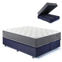 Base Box Baú Queen Bipartido 158x198 Suede Preto com Colchão Relax Fresh Molas Ensacadas