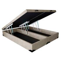 Base Box Baú Queen Bipartido A colchões Suede Bege 49x158x198 Base Box Baú Queen Bipartido A colchões Suede Bege 49x158x198