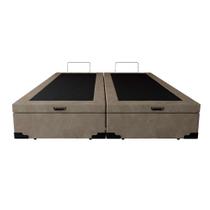Base Box Baú Queen Bipartido Suede Bege - 158x198x35
