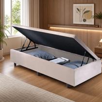 Base Box Baú Solteiro 88x188x42cm Suede Bege Base Box Baú Solteiro 88x188x42cm Suede Bege