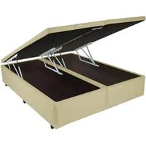 Base Box Bipartida Baú King em Suede Universal 41x203x193 Cor Bege