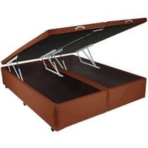Base Box Bipartida Baú King em Suede Universal 41x203x193 Cor Marrom