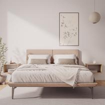 Base Box Cama Japonesa Toquio Queen com Cabeceira Almofada Linho Bege