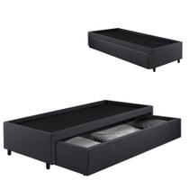 Base Box Cama Solteirão com Gaveta Sapateira para Colchão 96x203cm Linho Cinza Base Box Cama Solteirão com Gaveta Sapateira para Colchão 96x203cm Linho Cinza