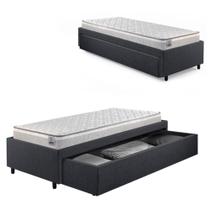Base Box Cama Solteirão Sapateira Linho Cinza e Colchão Hanover Inducol 96x203