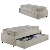Base Box Cama Solteirão Sapateira material sintético Linho Areia e Colchão Airtech Ortobom 96x203