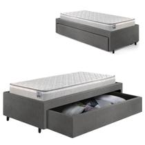 Base Box Cama Solteirão Sapateira material sintético Linho Cinza e Colchão Hanover Inducol 96x203 Base Box Cama Solteirão Sapateira material sintético Linho Cinza e Colchão Hanover Inducol 96x203