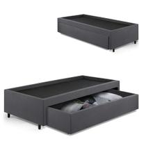 Base Box Cama Solteiro com Gaveta Sapateira 88x188 cm Suede Cinza