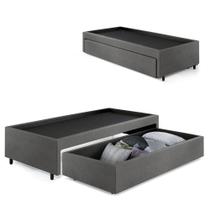 Base Box Cama Solteiro com Gaveta Sapateira 88x188cm Revestimento Sintético Cinza