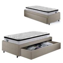 Base Box Cama Solteiro Sapateira Linho Bege e Colchão Cama inHouse Ecoflex 88x188