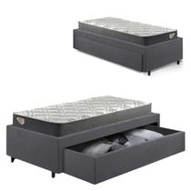 Base Box Cama Viúva Sapateira Suede Cinza e Colchão Adapto Ecoflex 120x203