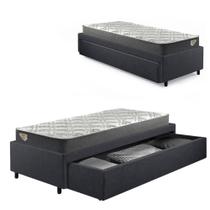Base Box Cama Viúva Sapateiro Linho Cinza e Colchão Adapto Ecoflex 120x203