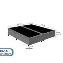 Base Box Casal Bipartida Blindado 138x188x40 Tecido Suede Preto ou Cinza Praticidade no Transporte Maior Reforço