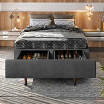 Base Box Casal com Sapateira 138x188x30cm Suede Cinza