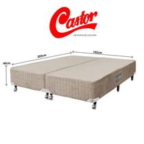 Base Box Castor Premium Bege Casal King Bipartida 193x203 (Estrutura resistente de Alta Qualidade)