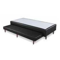 Base Box com Cama Auxiliar Bibox Sommier material sintético Preto Pés de Madeira Solteiro King 96x203x26