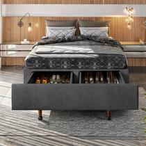 Base Box King com Sapateira 193x203x30cm Suede Cinza