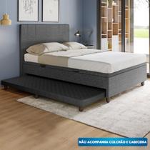 Base Cama Baú Casal com Cama Auxiliar c/colchão conjugado Linho - SkyBox