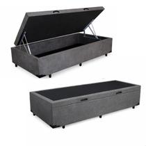 Base Cama Baú Solteiro Suede (88x188) REFORÇADA - Cinza