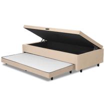 Base Cama Bibox Com Baú Solteiro E Cama Auxiliar 3 Em 1 - 88x188x46 Bela Bege