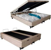 Base Cama Box Bau Bipartido Casal Bege Suede Premium 47x138x188 - Santo Box FR