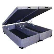 Base Cama Box Baú Bipartido King Suede Cinza 42x193x203 RC Sono Leve