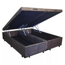 Base Cama Box Baú Bipartido Queen Suede Marrom 42x158x198 Rc Sono Leve