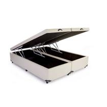 Base Cama Box Baú Blindado Bipartido King Size Suede Bege 43x193x203 Base Cama Box Baú Blindado Bipartido King Size Suede Bege 43x193x203