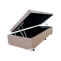 Base Cama Box Baú Blindado Solteiro material sintético Bege 43x88x188
