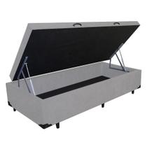 Base Cama Box Baú Blindado Solteiro Suede Cinza 43x88x188