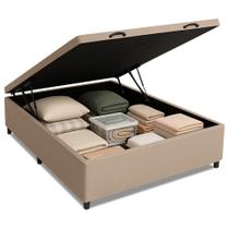 Base Cama Box Baú Casal 138x188x41cm Bege Suede Veludo Prince