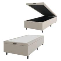 Base Cama Box Baú Solteiro 79x198x41cm Bege Suede Veludo