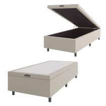 Base Cama Box Baú Solteiro 79x198x41cm Bege Suede Veludo Prince