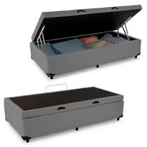 Base Cama Box Bau Solteiro Cinza Sintetico Premium 47x88x188 - Santo Box FR