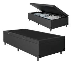 Base Cama Box Bau Solteiro Preto Sintetico Premium 47x88x188 - Santo Box FR
