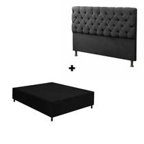 Base Cama Box Casal + Cabeceira Preto 138x188cm - Fábrica de Tudo