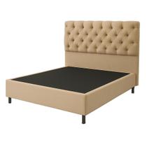 Base Cama Box Casal Com Cabeceira Bege 138x188cm - Fábrica de Tudo