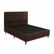 Base Cama Box Casal Com Cabeceira Marrom 138x188cm