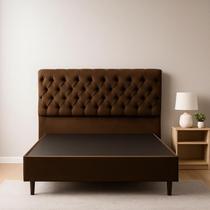 Base Cama Box Casal Com Cabeceira Marrom 138x188cm - Fábrica de Tudo