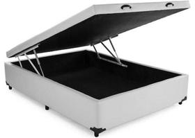 Base Cama Box Com Baú Blindado Casal material sintético Branco 43x138x188