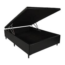 Base Cama Box Com Baú Blindado Casal material sintético Preto 43x138x188 Base Cama Box Com Baú Blindado Casal material sintético Preto 43x138x188