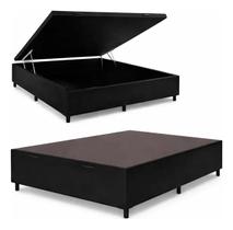 Base Cama Box Com Bau Preta Casal Premium Blindada Reforçada Preto Suede Com Detalhes Avariados