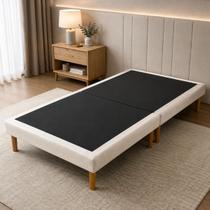 Base Cama Box Em Veludo Solteiro Pé Madeira 188x88 Bege Base Cama Box Em Veludo Solteiro Pé Madeira 188x88 Bege