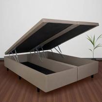 Base Cama Box Queen Baú 45x158x198 Couro Bege Base Cama Box Queen Baú 45x158x198 Couro Bege