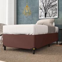 Base Cama Box Solteiro Tecido Sintético Marrom 88x188x35