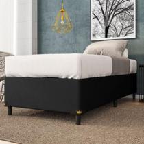 Base Cama Box Solteiro Tecido Sintético Preto 88x188x35