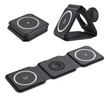 Base Carregamento Magnético Indução 15w Dobrável 3 Em 1