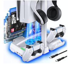 Base Cooler Compatível Ps5 Carregador 2 Controles Suporte Jogos Fone