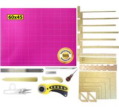 Base Corte 60 Régua 30cm Cortador Estilete Gabaritos - Rosa